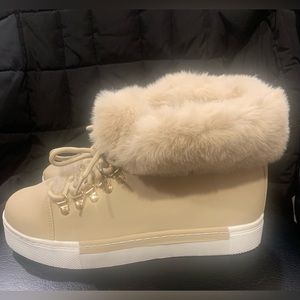 New Warm Faux Fur Trim Women's Casual Lace Up Flat Snow Ankle Boots Shoes Size 9